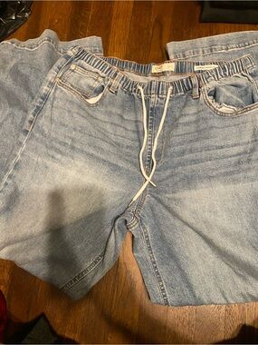 Oat New York Light Wash Denim Flare Jeans with Drawstring Waist